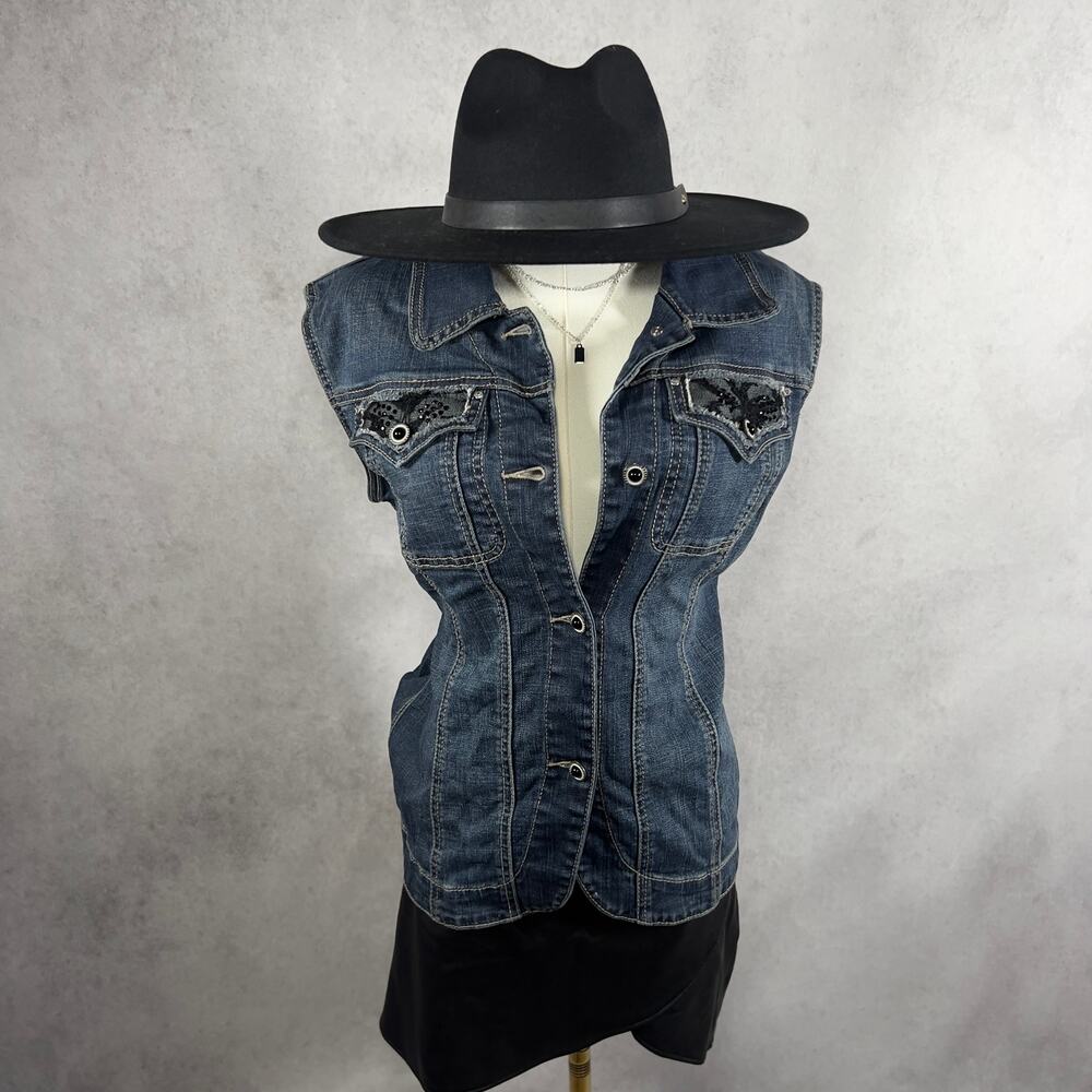 Denim Fitted Lace Detailed Vest Size Small